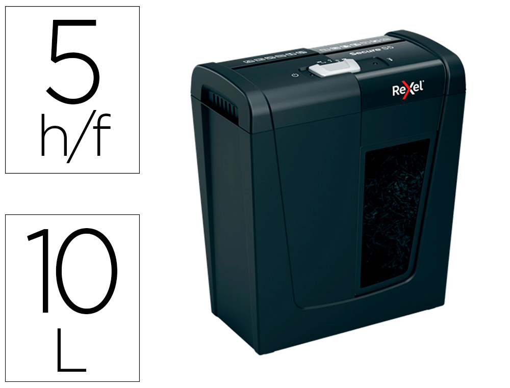 Destructora de documentos rexel secure s5 eu capacidad 5 hojas grapas clips tarjetas y cd papelera 10 l