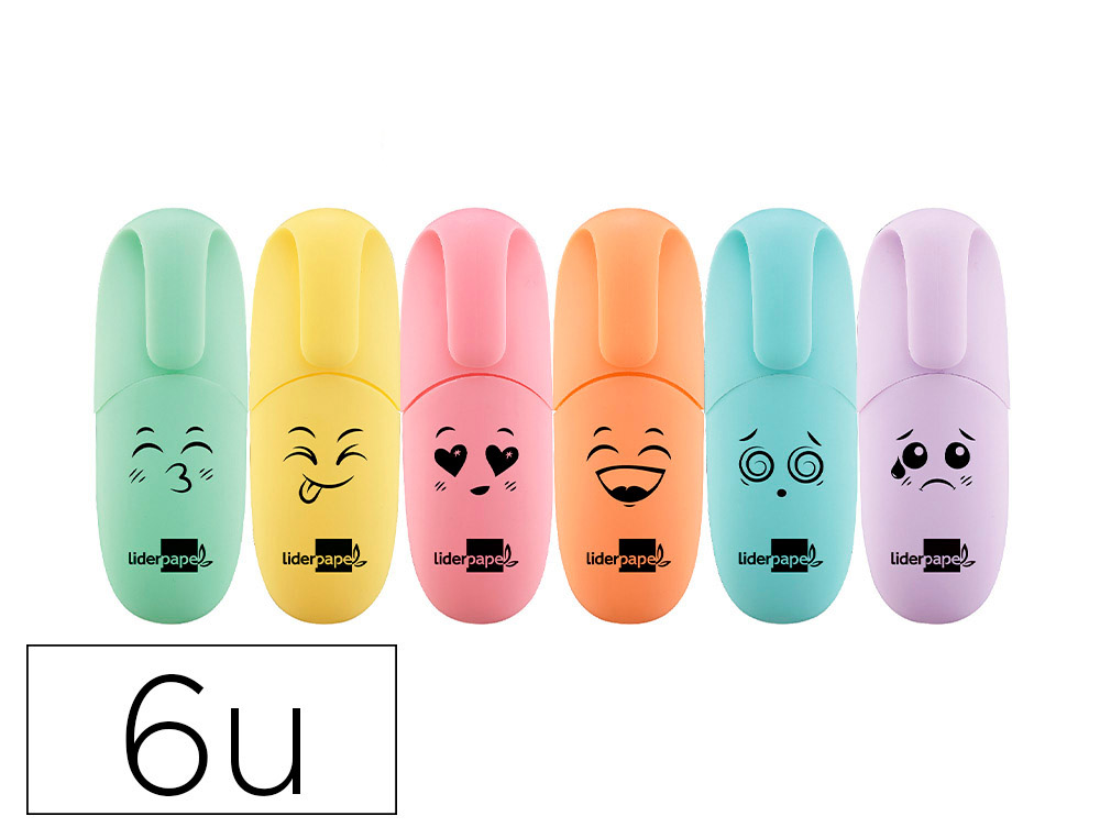 Rotulador liderpapel mini fluorescente pastel punta biselada estuche de 6 unidades colores surtidos
