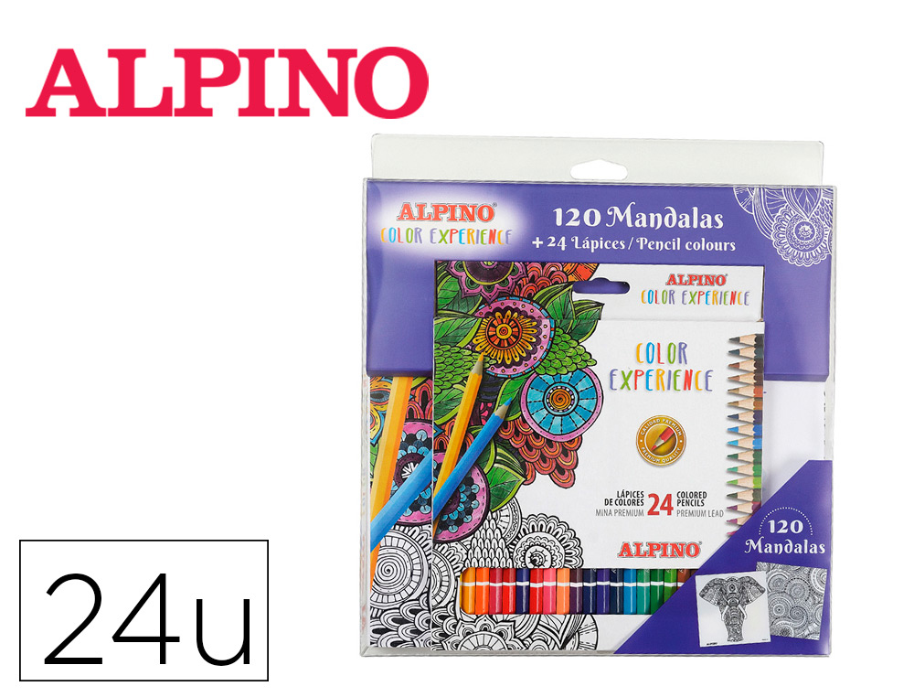 Set de dibujo alpino color experience 24 lapices de colores y libro de 120 mandalas