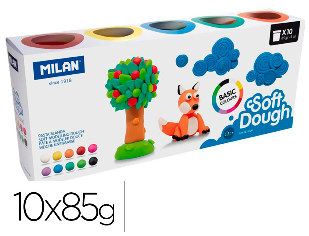 Pasta milan para modelar soft dough basic 85 g caja de 10 botes colores surtidos