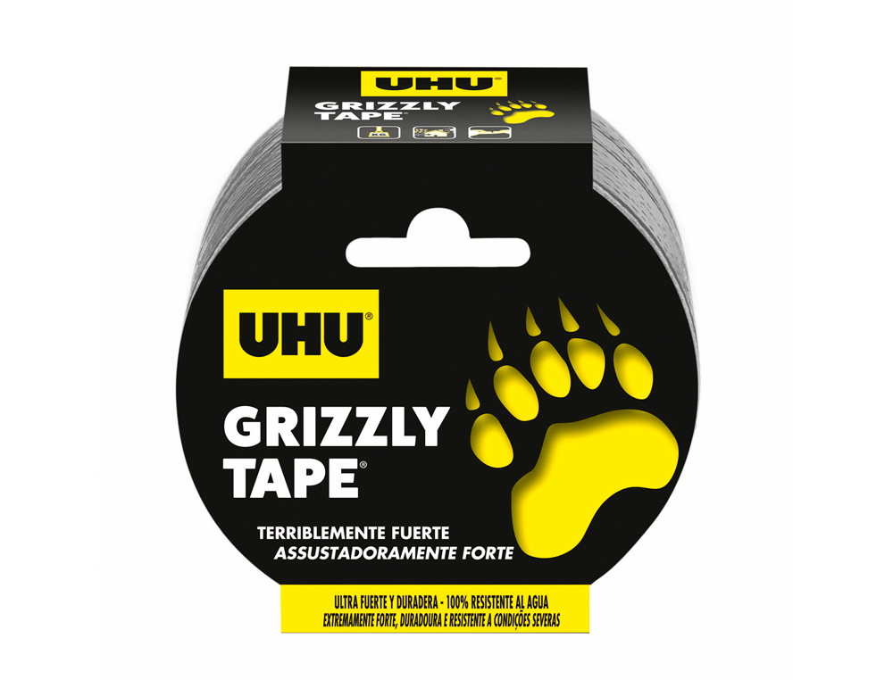 Cinta adhesiva uhu americana grizzly tape ultrafuerte color plata 10 mt x 48 mm