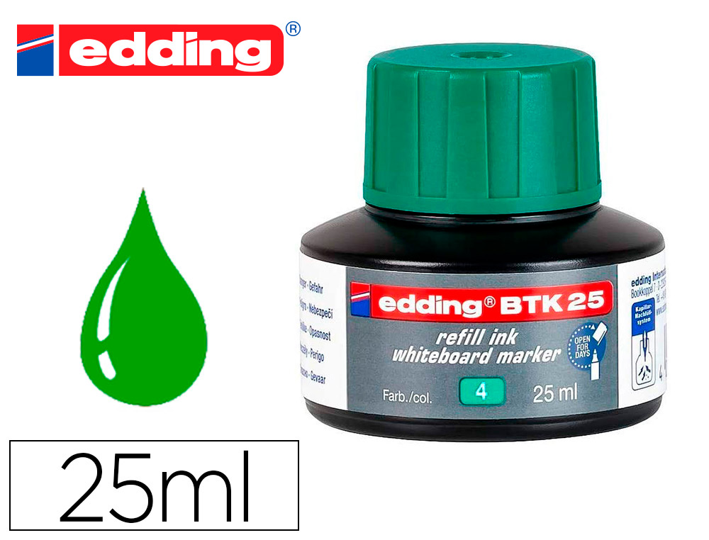 Tinta rotulador edding pizarra blanca btk-25 color verde bote 25 ml