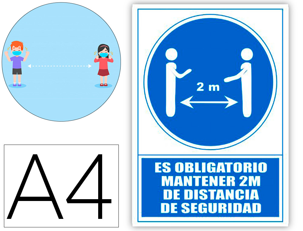 Pictograma archivo 2000 obligatorio mantener 2 m de distancia de seguridad pvc color azul 210x297 mm