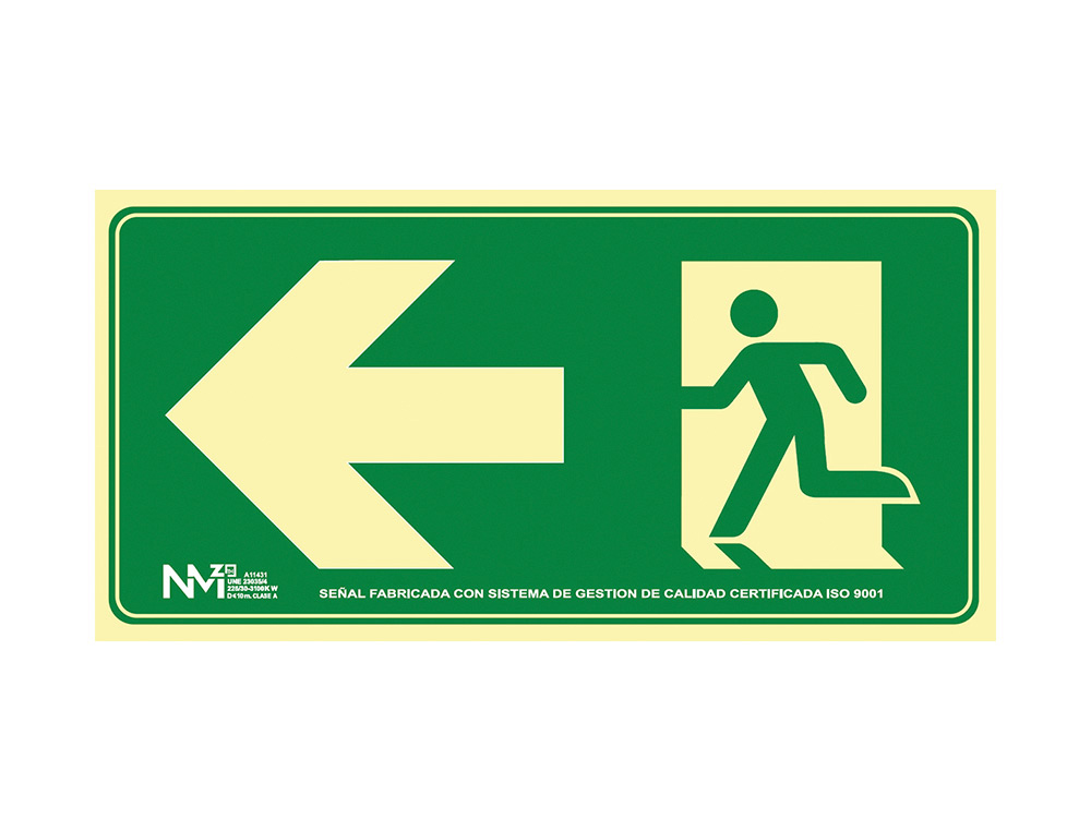 Pictograma archivo 2000 salida de emergencia izquierda pvc verde luminiscente 160x320 mm