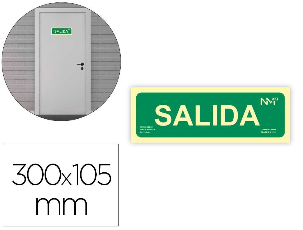 Pictograma archivo 2000 salida pvc verde luminiscente 300x105 mm pack de 2 unidades