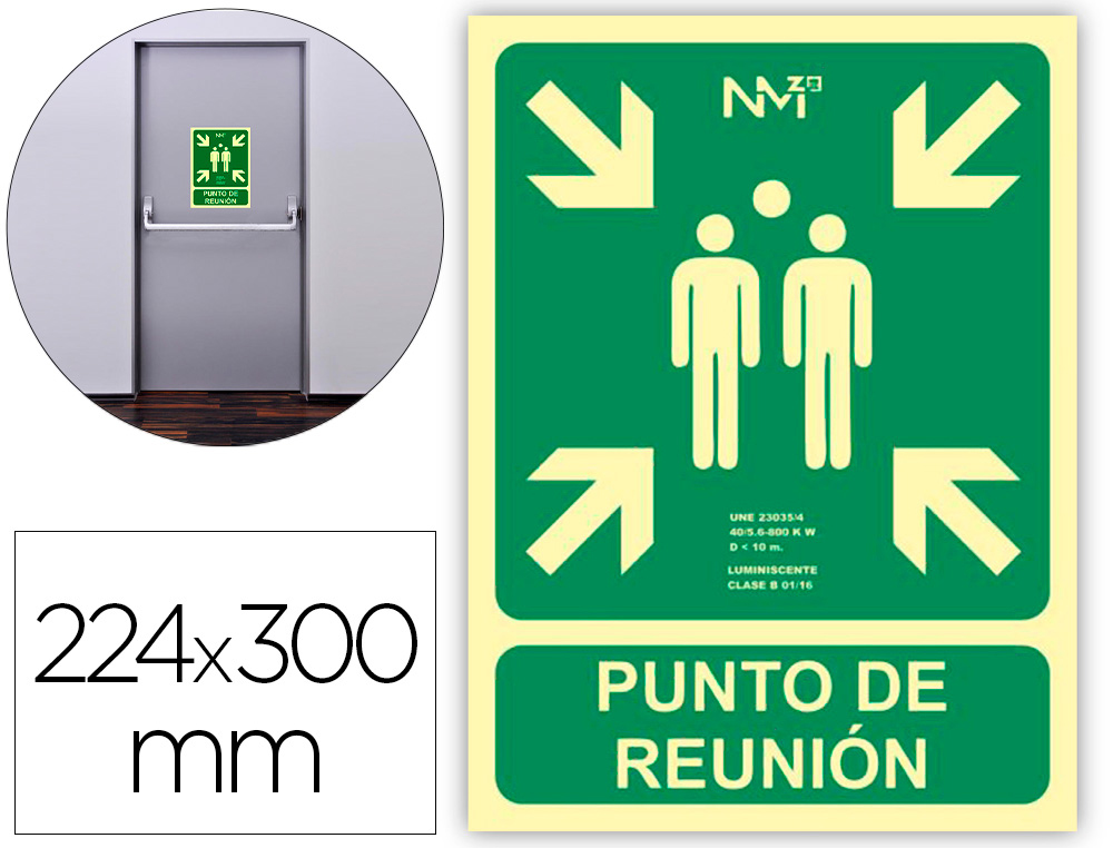 Pictograma archivo 2000 punto de reunion pvc verde luminiscente 224x300 mm