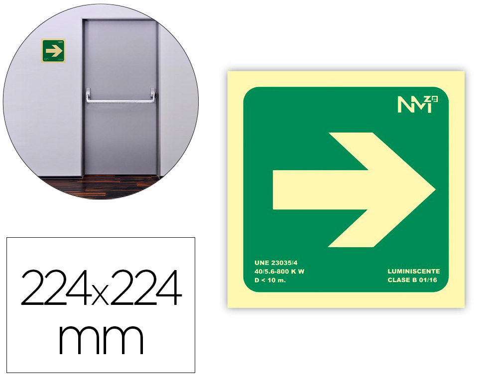 Pictograma archivo 2000 flecha derecha pvc verde luminiscente 224x224 mm