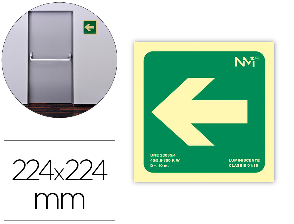 Pictograma archivo 2000 flecha izquierda pvc verde luminiscente 224x224 mm