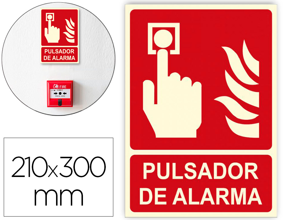 Pictograma archivo 2000 pulsador de alarma pvc rojo luminiscente 210x300 mm