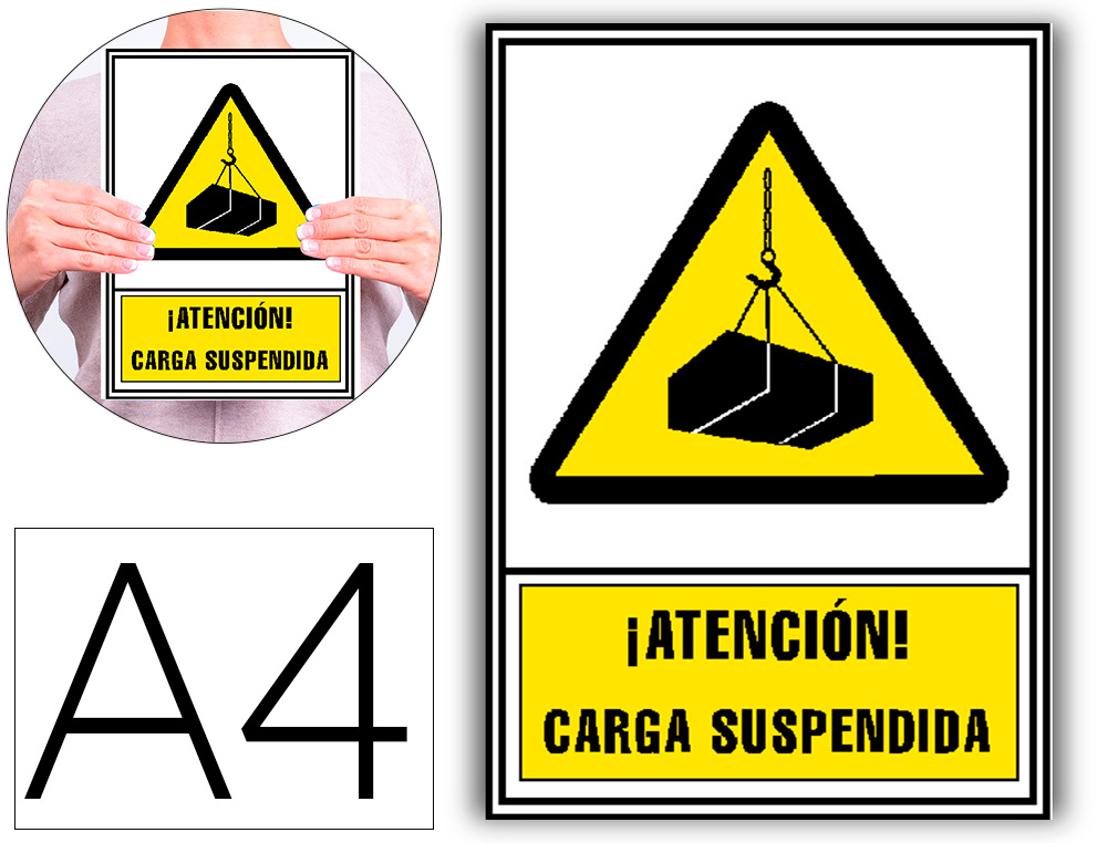 Pictograma archivo 2000 atencion carga suspendida pvc amarillo luminiscente 210x297 mm