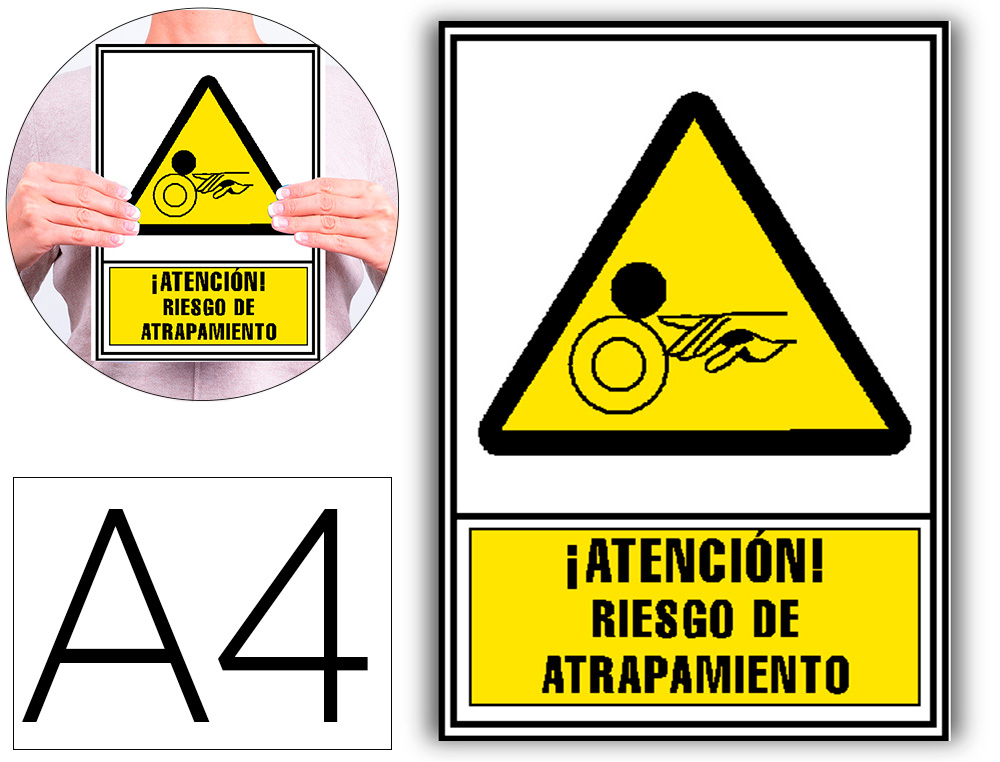 Pictograma archivo 2000 atencion riesgo de atrapamiento pvc amarillo luminiscente 210x297 mm