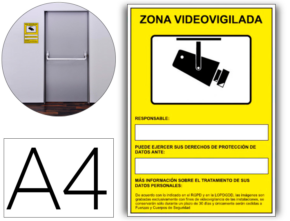 Pictograma archivo 2000 camaras de vigilancia en grabacion las 24 horas pvc amarillo luminiscente 210x297