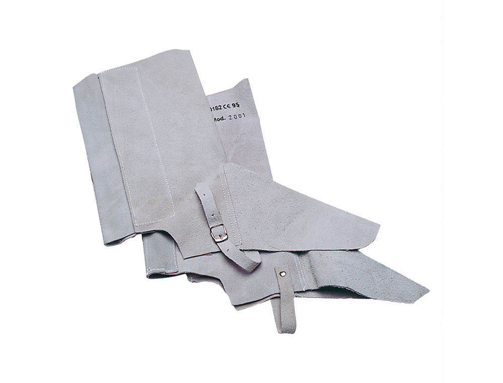 Polaina para soldador faru cuero al cromo ajustable con velcro y hebilla 40 cm
