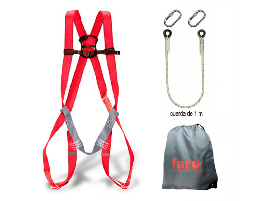 Conjunto anticaidas faru arnes p01 + cuerda c170 + 2 mosquetones virola + bolsa porta arnes
