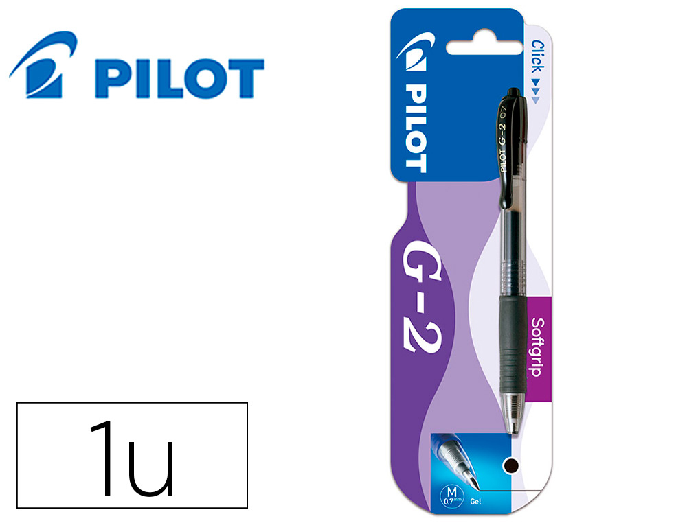 Boligrafo pilot g-2 negro tinta gel retractil sujecion de caucho en blister