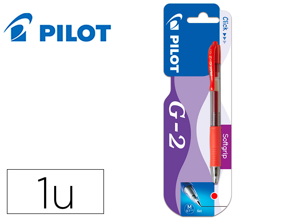 Boligrafo pilot g-2 rojo tinta gel retractil sujecion de caucho en blister