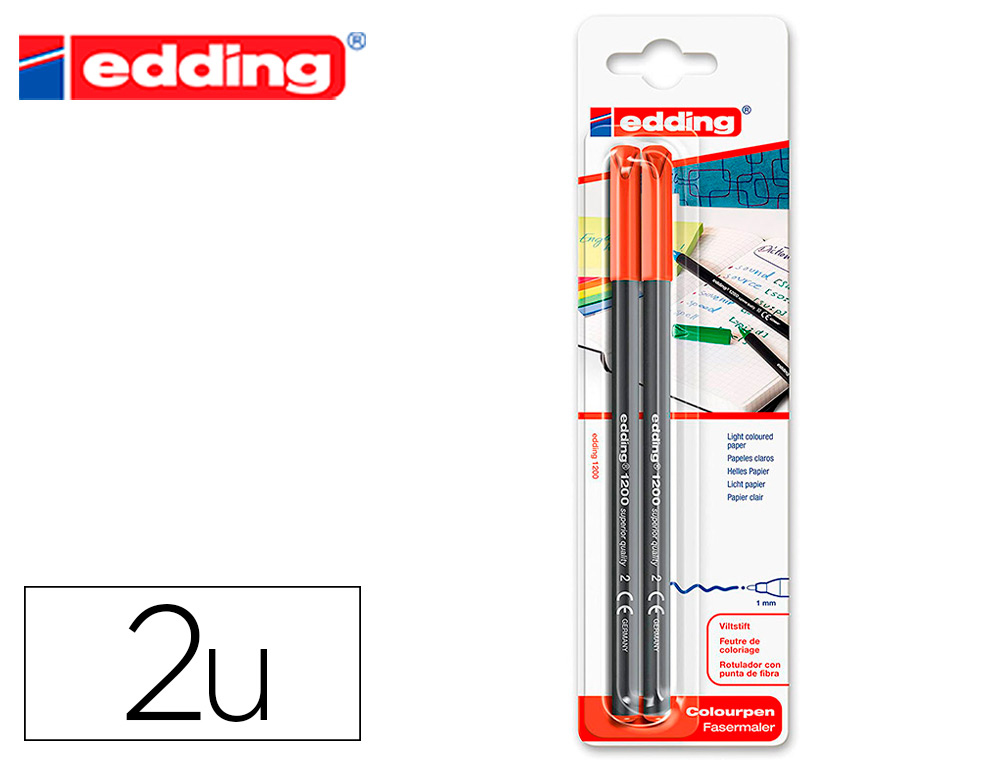 Rotulador edding punta fibra 1200 rojo n.2 punta redonda 0.5 mm blister de 2 unidades