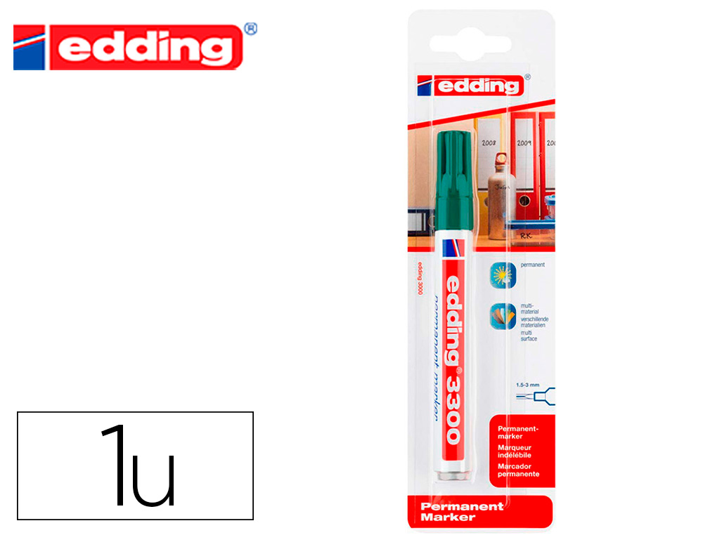 Rotulador edding marcador permanente 3000 n.4 verde punta redonda 1,5-3 mm blister de 1 unidad