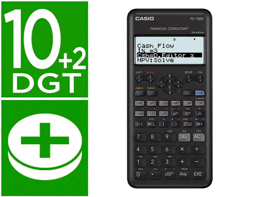 Calculadora casio fc-100v financiera 4 lineas 10+2 digitos almacenamiento flash calculo de ganancias con tapa