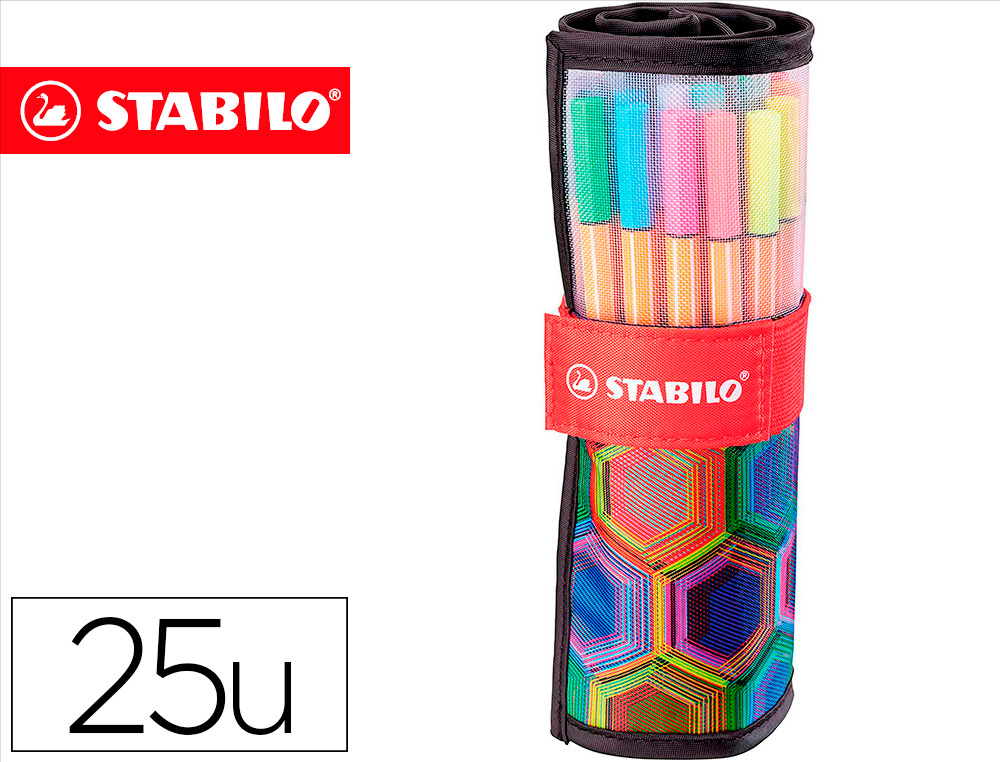 Rotulador stabilo punta de fibra point 88 art estuche rollerset de 25 unidades colores surtidos