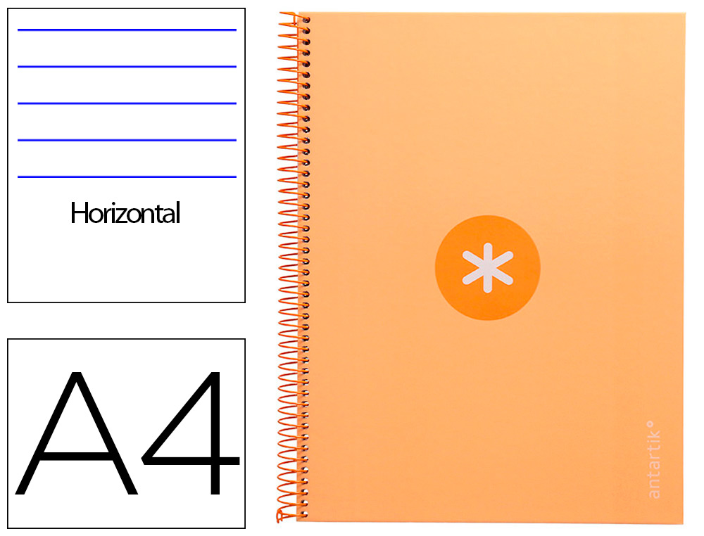 Cuaderno espiral a4 micro antartik tapa forrada80h 90 gr horizontal 1 banda 4 taladros color peach