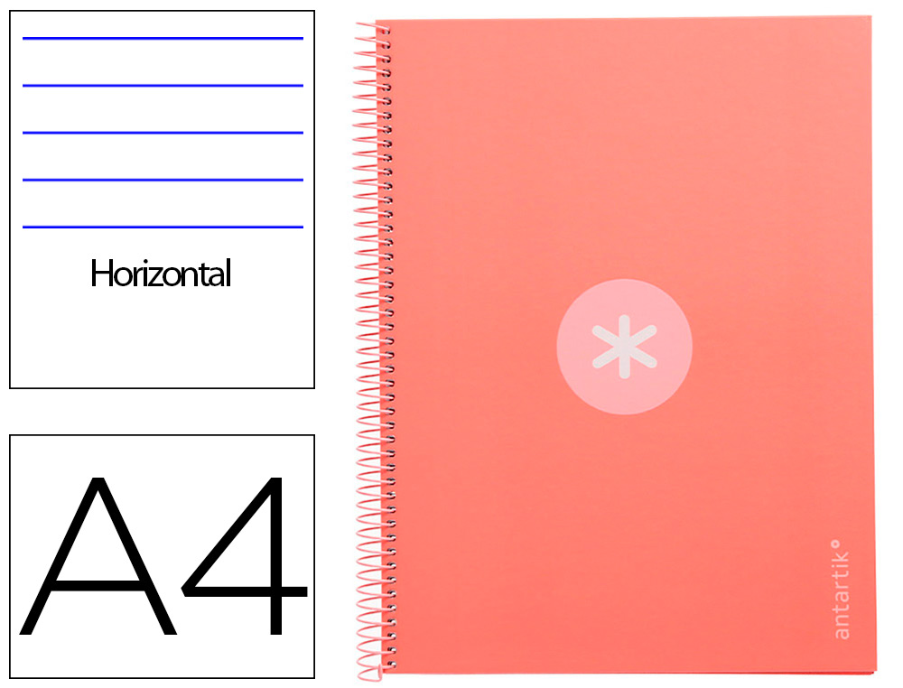 Cuaderno espiral a4 micro antartik tapa forrada80h 90 gr horizontal 1 banda 4 taladros color rosa claro