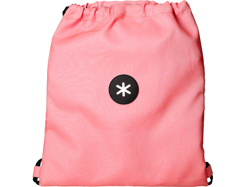 Mochila saco plano antartik bolsillo interior con cremallera color coral 350x400 mm