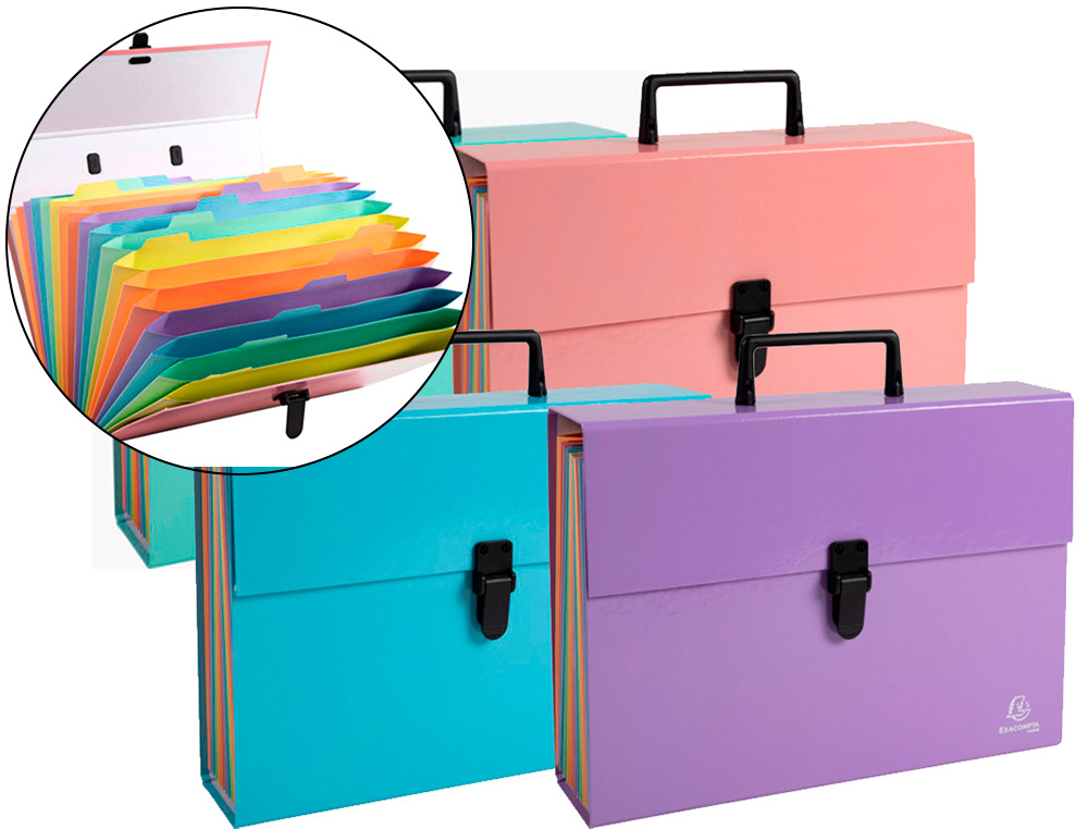 Maletin exacompta aquarel con fuelle carton forrado 18 departamentos colores surtidos