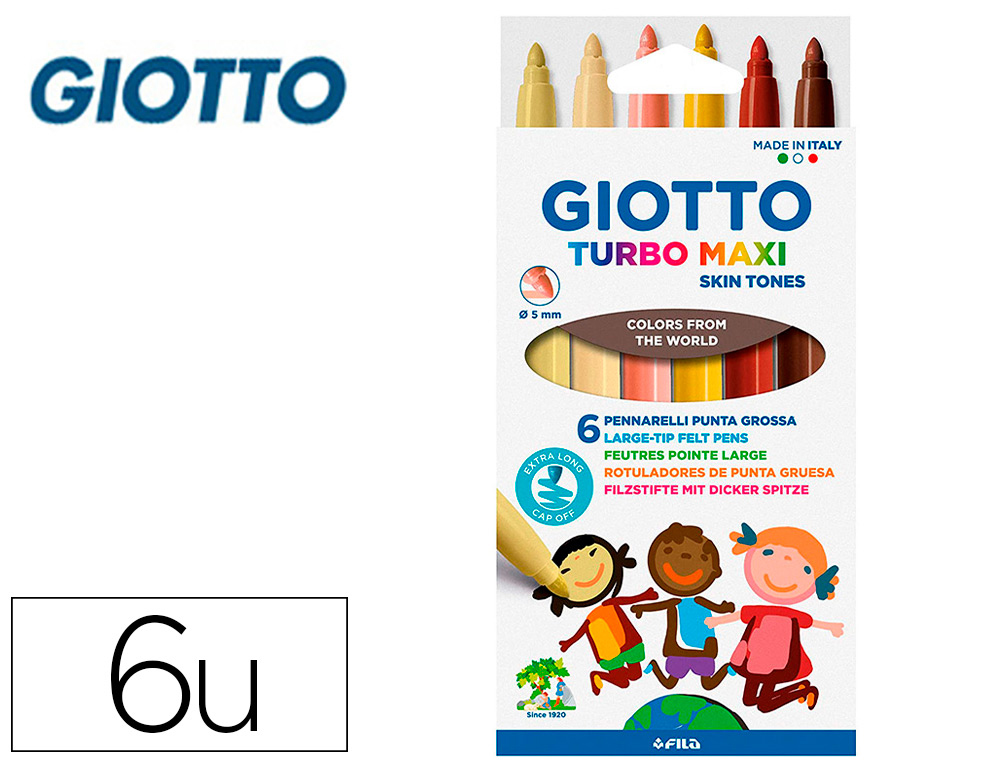 Rotulador giotto turbo maxi skin tones lavable punta bloqueada caja de 6 colores surtidos