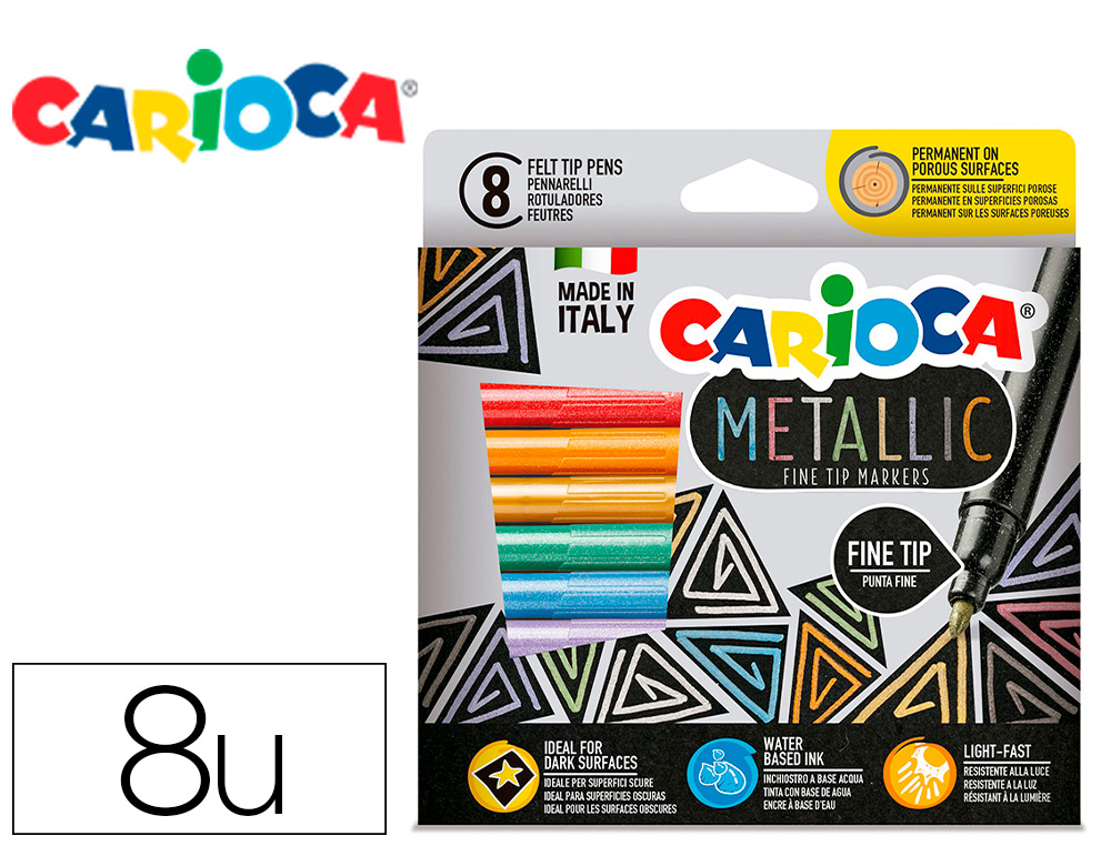 Rotulador carioca metallic punta fina caja de 8 unidades colores surtidos