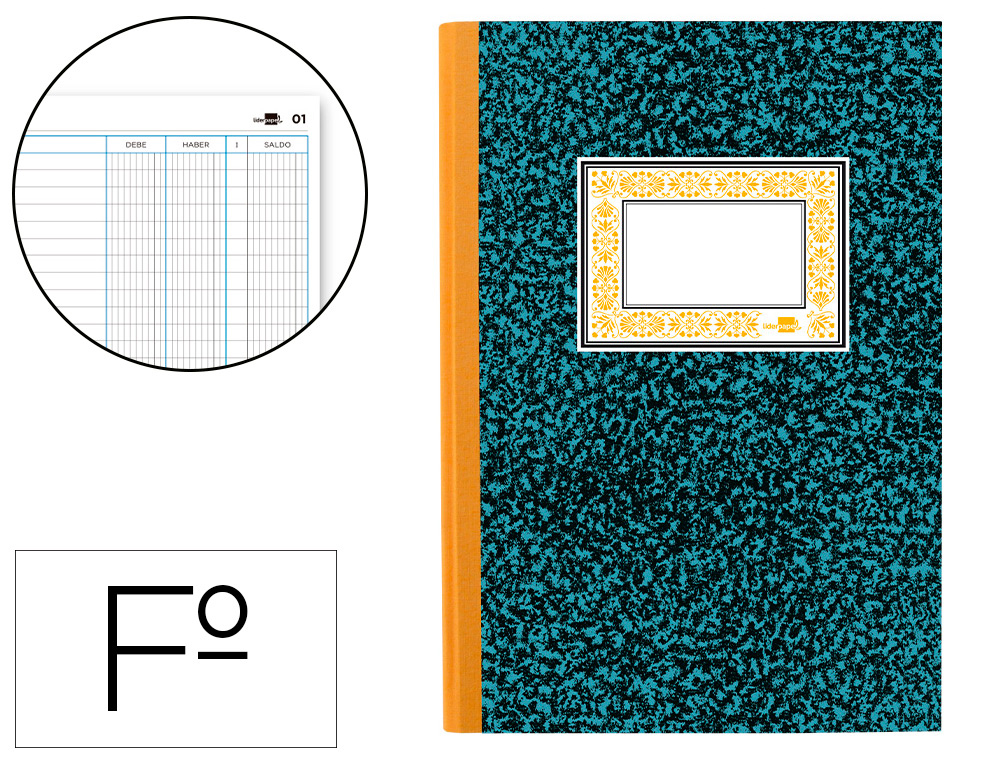 Libro liderpapel folio cartone 100 hojas cuentas corrientes debe haber y saldo