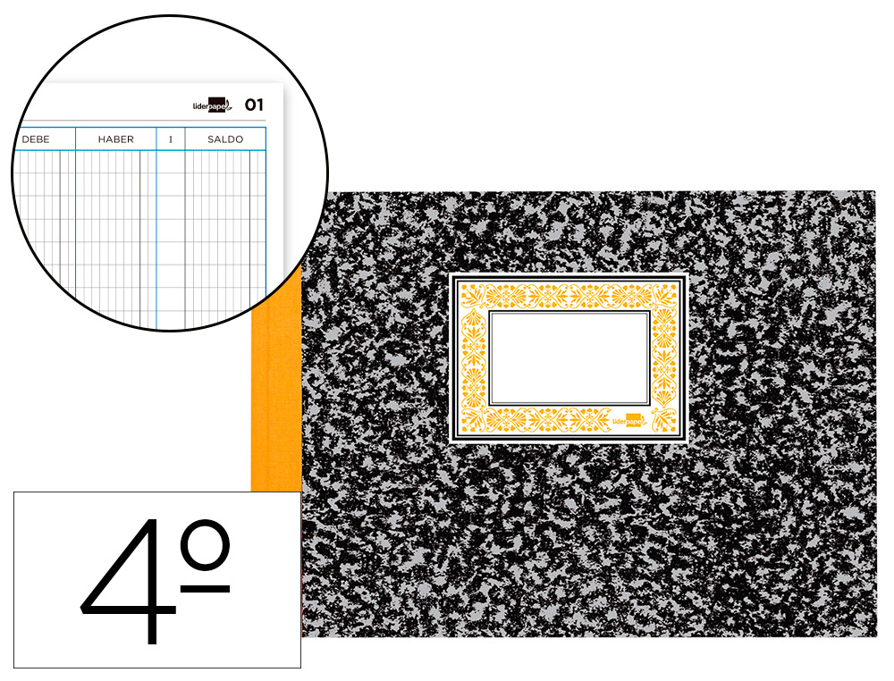 Libro liderpapel cuarto apaisado cartone 100 hojas cuentas corrientes debe haber y saldo