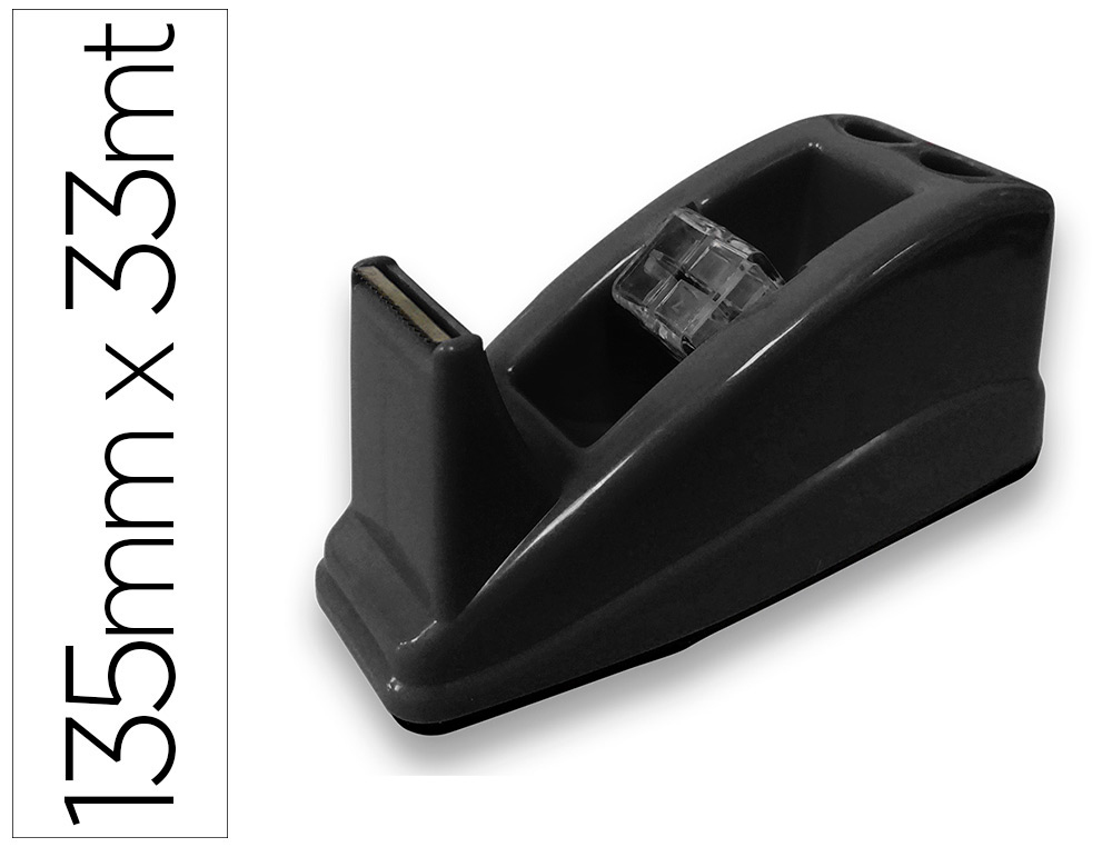 Portarrollo sobremesa q-connect plastico para cinta de 33 mt color negro 135x58x60 mm