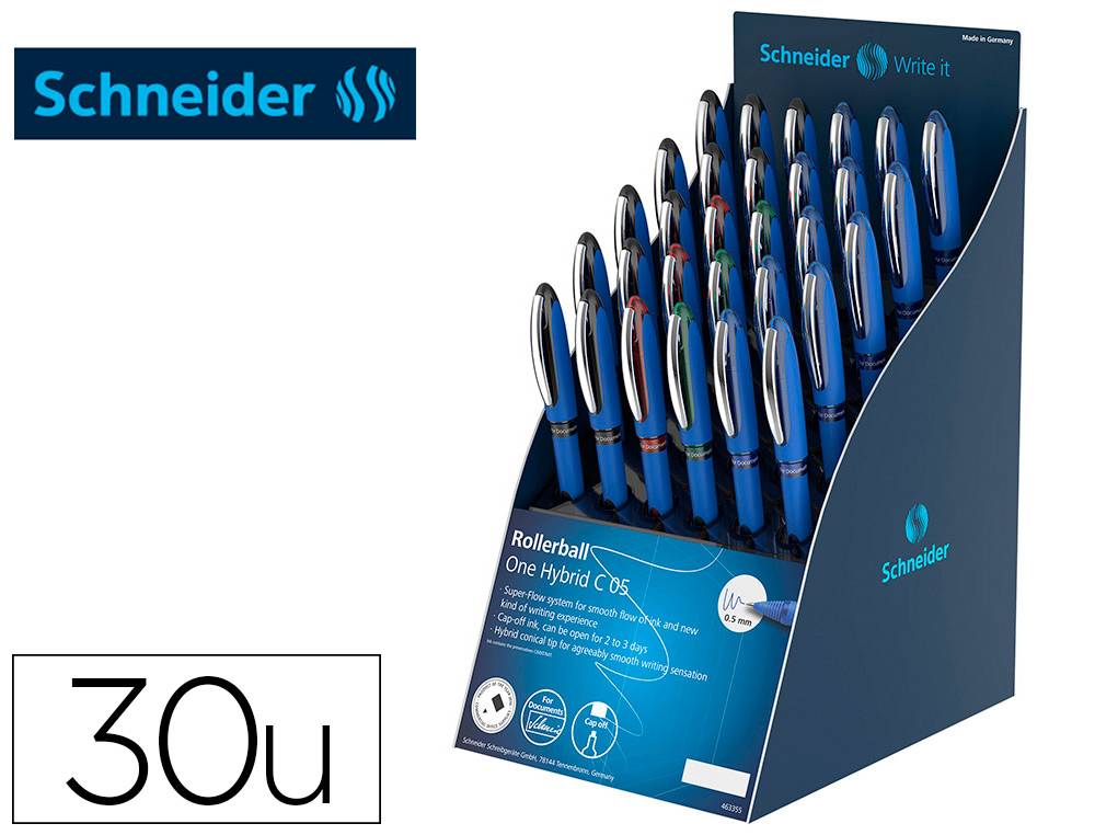 Roller schneider one hybrid punta conica 0,5 mm expositor de 30 unidades colores surtidos 168x315x218 mm