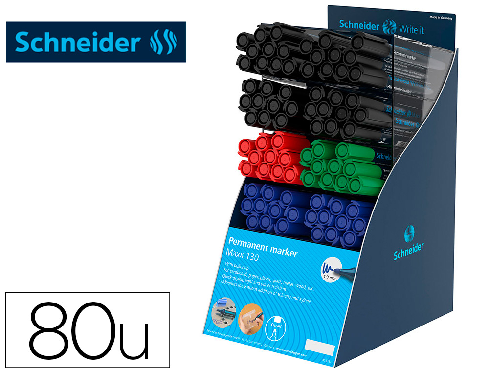 Rotulador schneider maxx 130 permanente punta redonda 1-3 mm reciclado 95% exp.80 unidades stdas. 218x315x168 mm