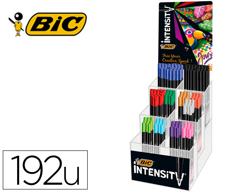 Rotulador bic intensity fine punta de fibra 0,4 mm expositor 192 unidades colores surtidos 160x130x345 mm