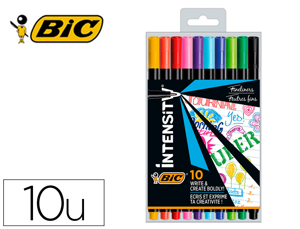 Rotulador bic intensity fine punta de fibra 0,4 mm blister de 10 unidades colores surtidos