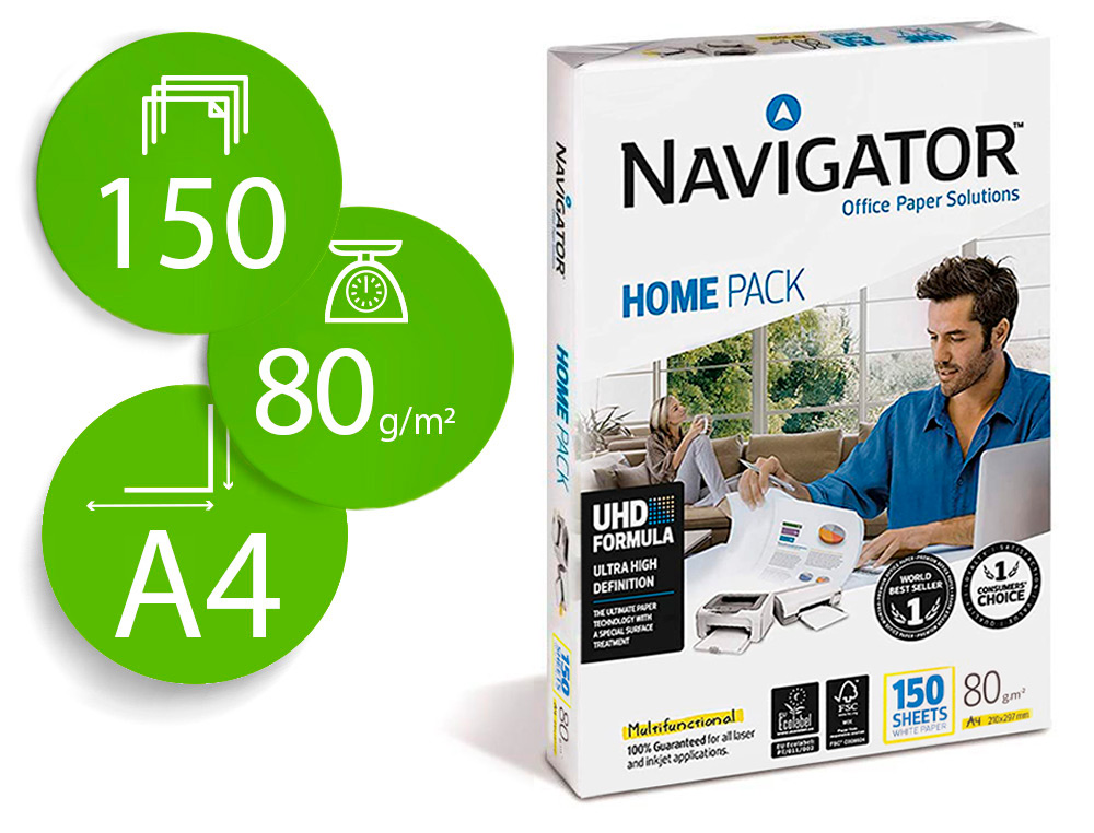 Papel fotocopiadora navigator din a4 80 gramos paquete de 150 hojas