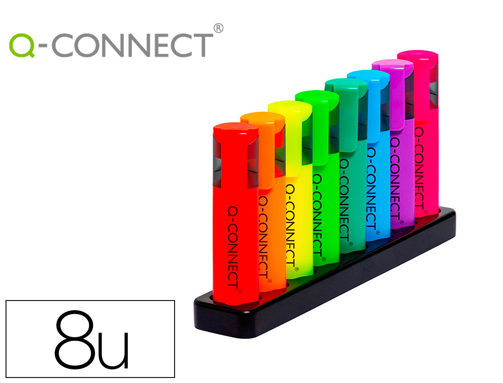 Rotulador q-connect fluorescente neon punta biselada estuche de sobremesa 8 colores surtidos