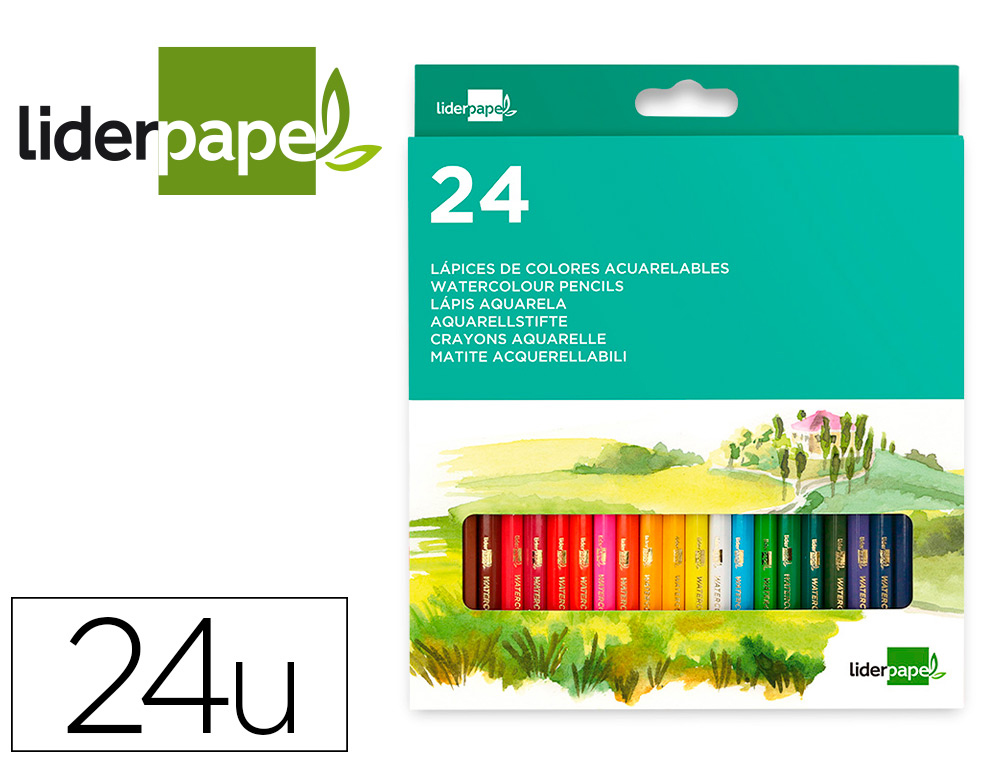 Lapices de colores acuarelables liderpapel caja de 24 unidades colores surtidos