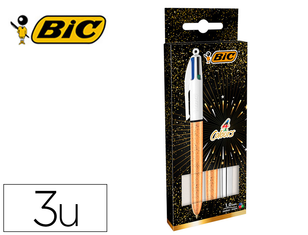 Boligrafo bic cuatro colores set regalo 50 aniversario 2 unidades shine color oro mate + 1 unidad shine color plata