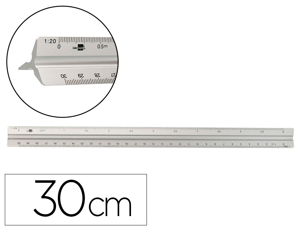 Escala liderpapel aluminio forma triangular con funda protectora longitud 30 cm 1:20 1:25/1:50/1:75/1:100/1:150