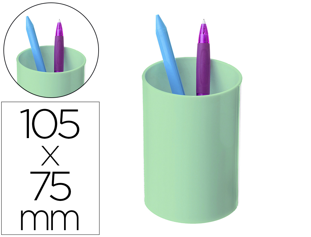 Cubilete portalapices archivo 2000 verde pastel opaco plastico 100% reciclado diametro 75 mm alto 105 mm