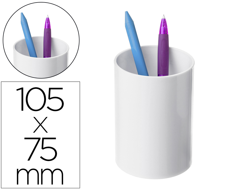 Cubilete portalapices archivo 2000 blanco pastel opaco plastico 100% reciclado diametro 75 mm alto 105 mm