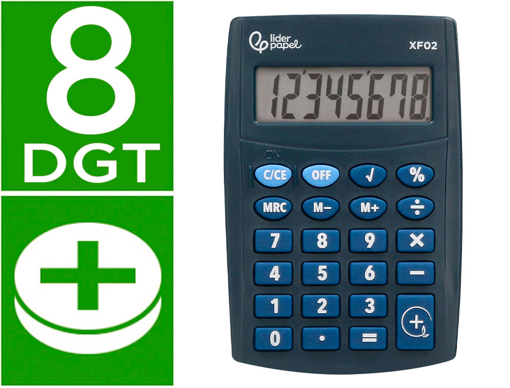 Calculadora liderpapel bolsillo xf02 8 digitos pilas color azul 99x64x9 mm