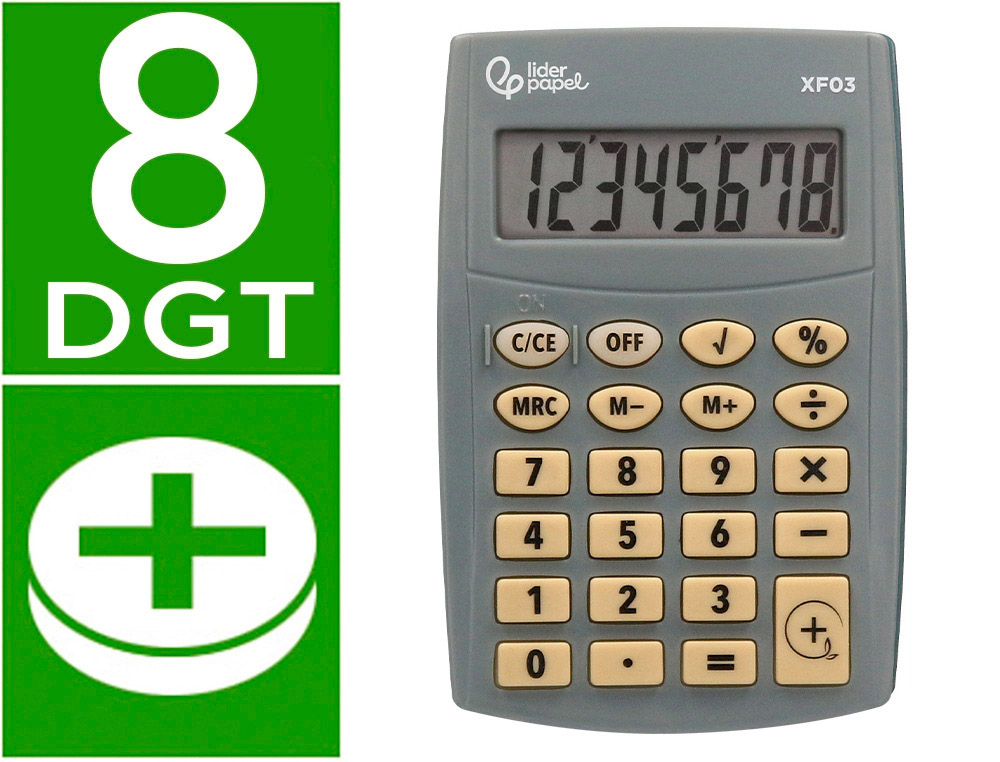 Calculadora liderpapel bolsillo xf03 8 digitos pilas color gris 99x64x9 mm