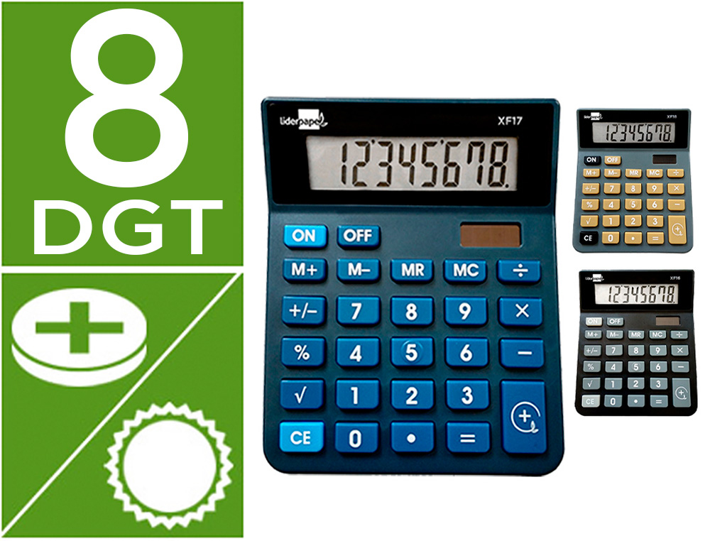 Calculadora liderpapel sobremesa xf19 8 digitos solar y pilas 127x105x24 mm expositor 10 unidades