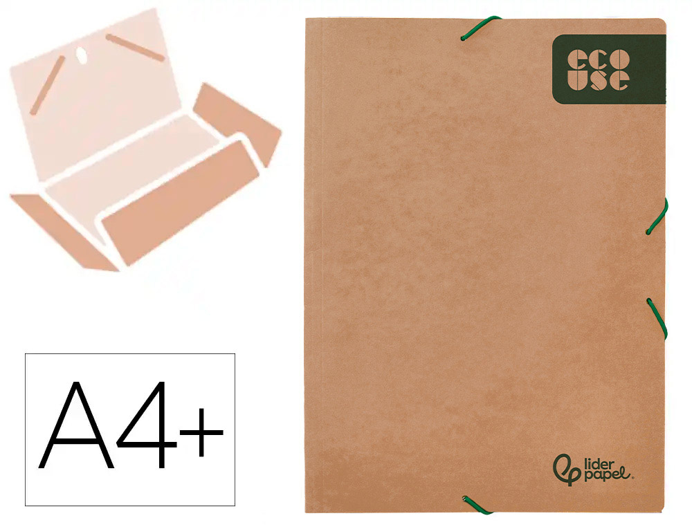 Carpeta liderpapel gomas tres solapas ecouse cartulina 400 gr din a4+ color kraft marron