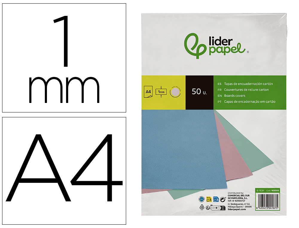 Tapa encuadernacion liderpapel carton a4 1 mm rosa paquete de 50 unidades