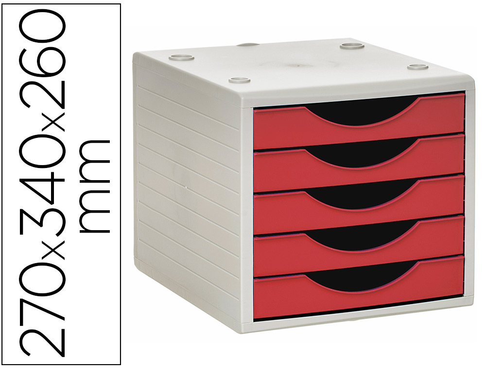Fichero cajones de sobremesa archivo 2000 5 cajones color rojo opaco 270x340x260 mm
